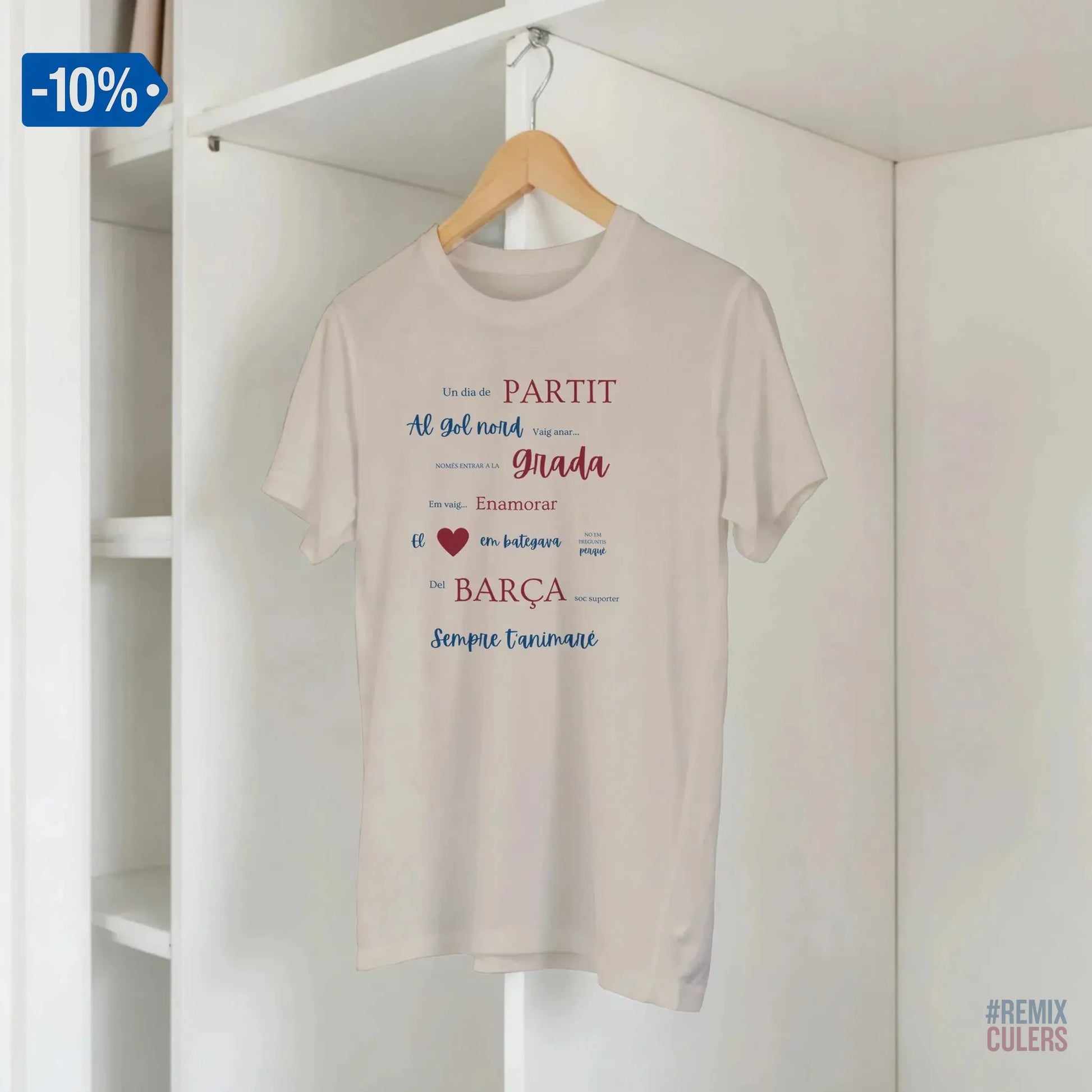 Print Material Camiseta unisex - UN DIA DE PARTIT – càntic del Barça blaugrana FCB per aficionats culers – color Blanco – remixculers