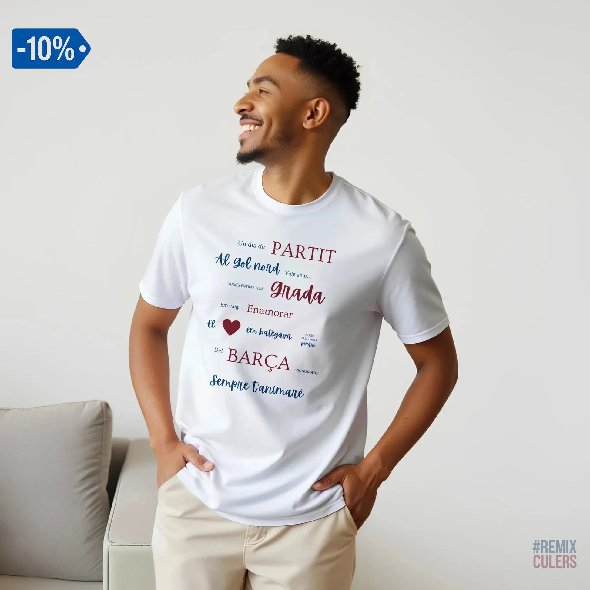 Print Material Camiseta unisex - UN DIA DE PARTIT – càntic del Barça blaugrana FCB per aficionats culers – color Blanco – remixculers