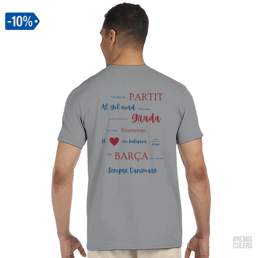 Print Material Camiseta unisex - UN DIA DE PARTIT – càntic del Barça blaugrana FCB per aficionats culers – color Gris – remixculers