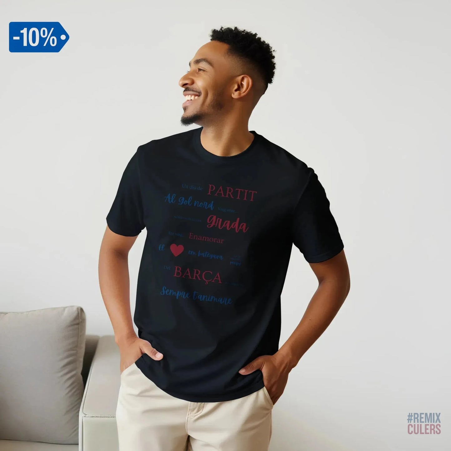 Print Material Camiseta unisex - UN DIA DE PARTIT – càntic del Barça blaugrana FCB per aficionats culers – color Negro – remixculers