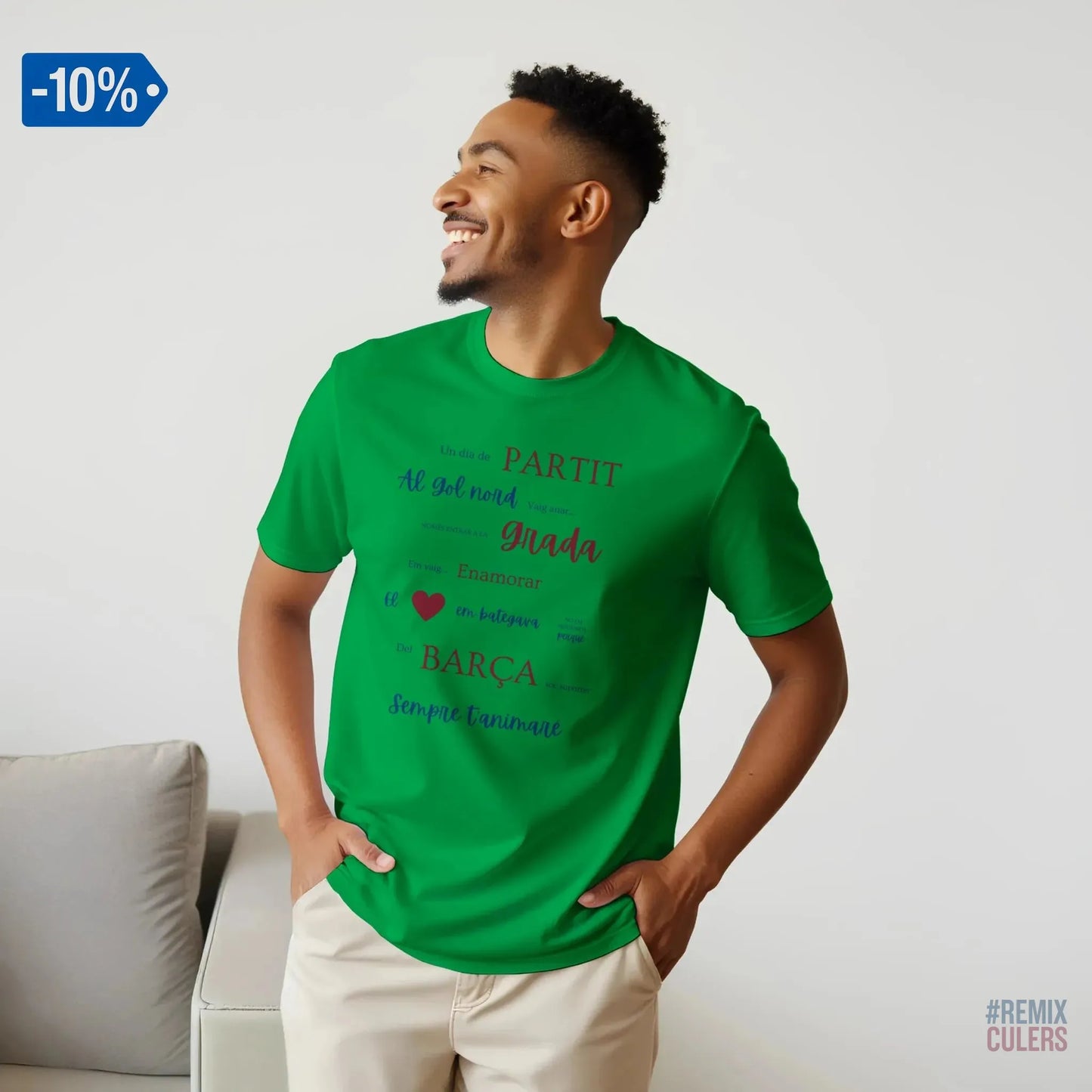 Print Material Camiseta unisex - UN DIA DE PARTIT – càntic del Barça blaugrana FCB per aficionats culers – color Verde – remixculers
