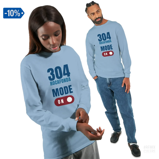 Camiseta de manga larga unisex - 304 ROCAFONDA Azul claro – Print Material Rocafonda Power 304 merch FCB Barça culers blaugrana Lamine Yamal Masia barri Mataró futbol | remixculers