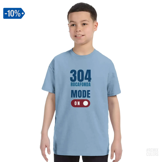 Camiseta infantil - 304 ROCAFONDA Azul claro – Print Material Rocafonda Power 304 merch FCB Barça culers blaugrana Lamine Yamal Masia barri Mataró futbol | remixculers