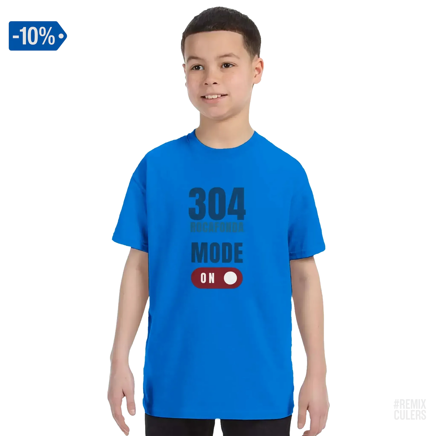 Camiseta infantil - 304 ROCAFONDA Azul – Print Material Rocafonda Power 304 merch FCB Barça culers blaugrana Lamine Yamal Masia barri Mataró futbol | remixculers