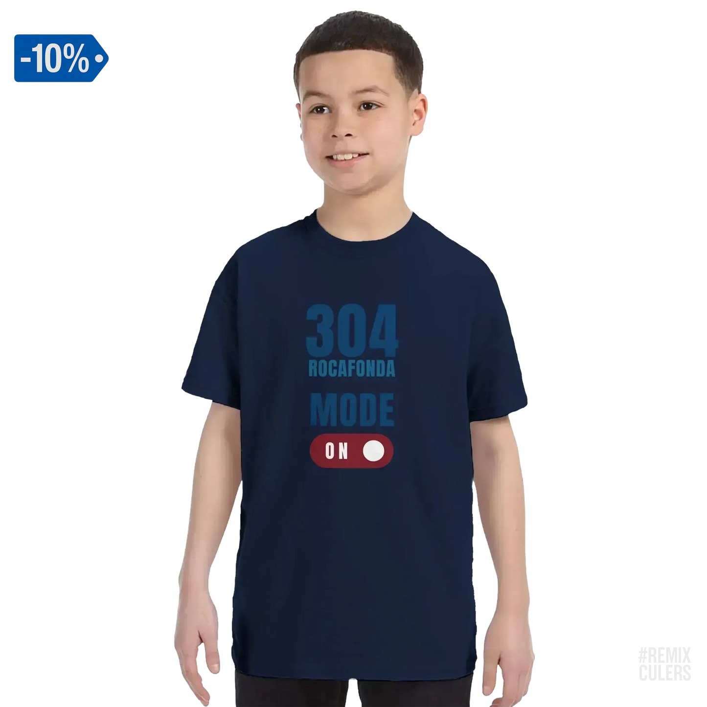 Camiseta infantil - 304 ROCAFONDA Azul marino – Print Material Rocafonda Power 304 merch FCB Barça culers blaugrana Lamine Yamal Masia barri Mataró futbol | remixculers