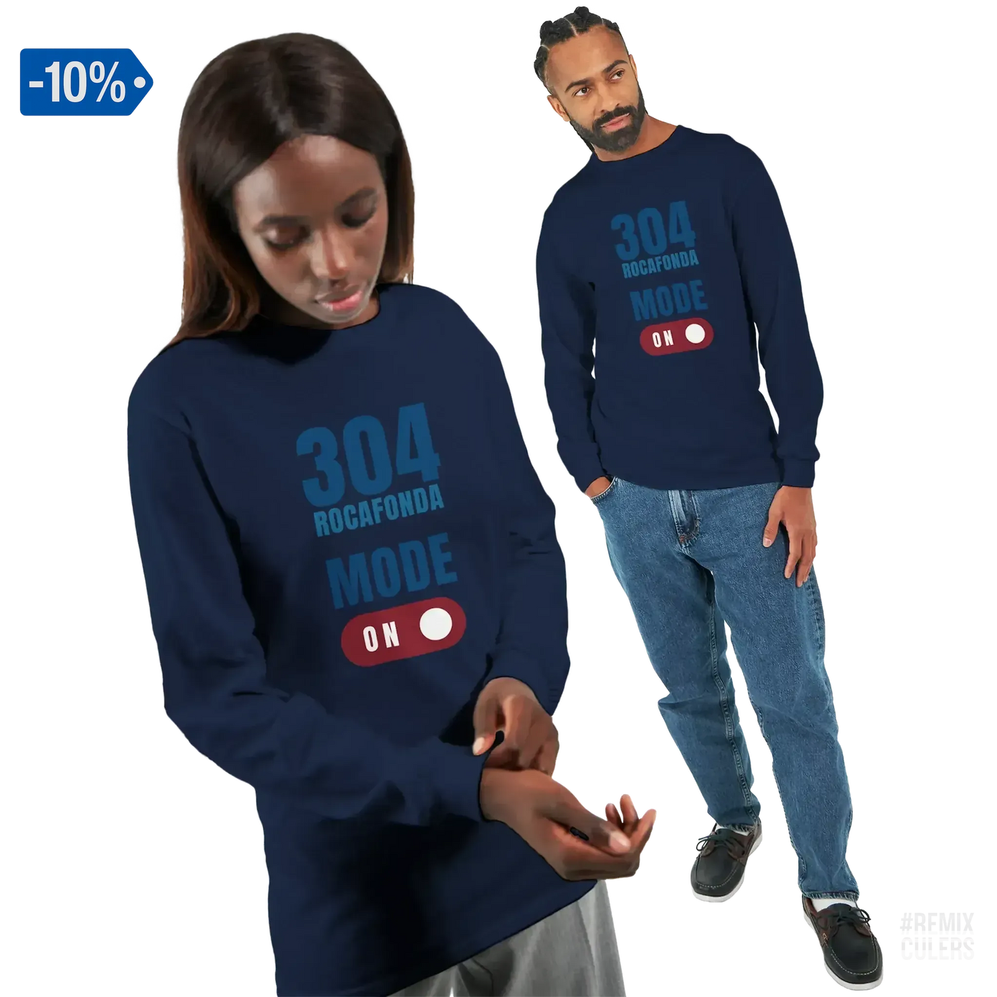 Camiseta de manga larga unisex - 304 ROCAFONDA Azul marino – Print Material Rocafonda Power 304 merch FCB Barça culers blaugrana Lamine Yamal Masia barri Mataró futbol | remixculers