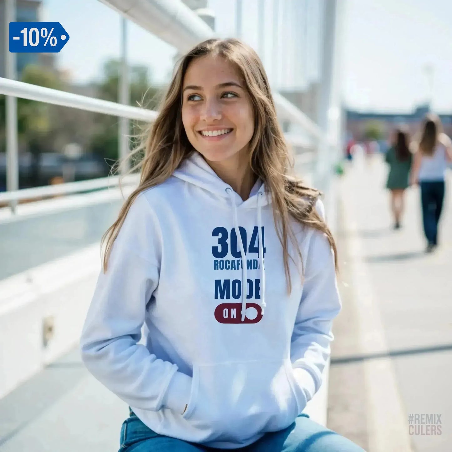 Sudadera con capucha unisex - 304 ROCAFONDA Blanco – Print Material Rocafonda Power 304 merch FCB Barça culers blaugrana Lamine Yamal Masia barri Mataró futbol | remixculers