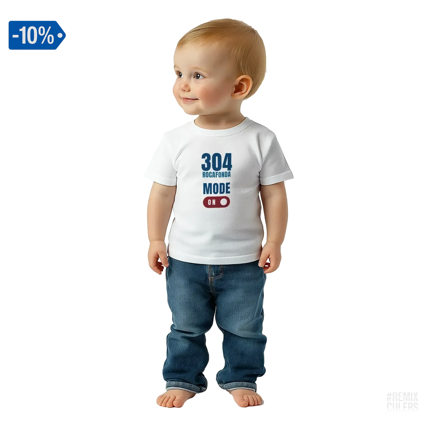 Camiseta bebé - 304 ROCAFONDA Blanco – Print Material Rocafonda Power 304 merch FCB Barça culers blaugrana Lamine Yamal Masia barri Mataró futbol | remixculers