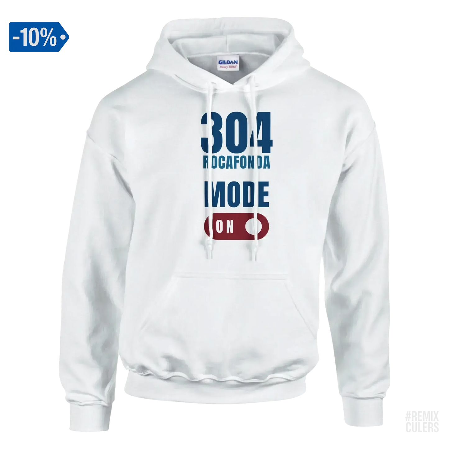 Sudadera con capucha unisex - 304 ROCAFONDA Blanco – Print Material Rocafonda Power 304 merch FCB Barça culers blaugrana Lamine Yamal Masia barri Mataró futbol | remixculers