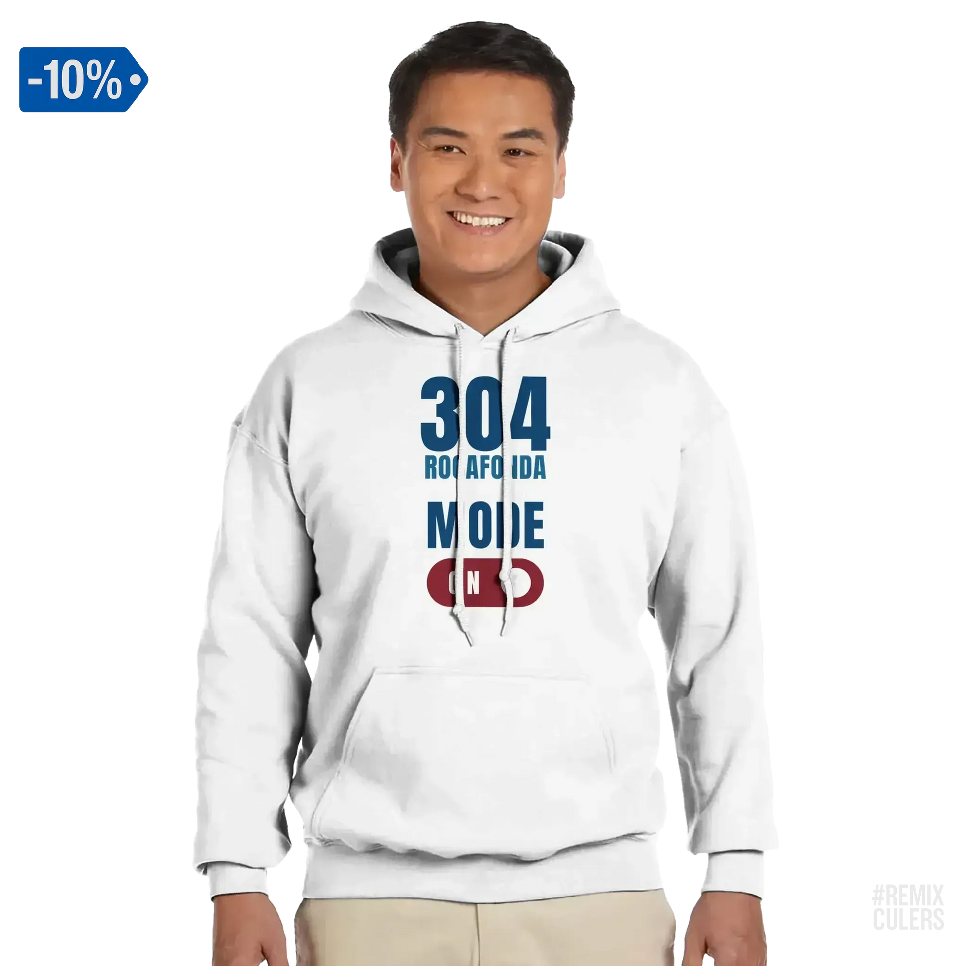 Sudadera con capucha unisex - 304 ROCAFONDA Blanco – Print Material Rocafonda Power 304 merch FCB Barça culers blaugrana Lamine Yamal Masia barri Mataró futbol | remixculers