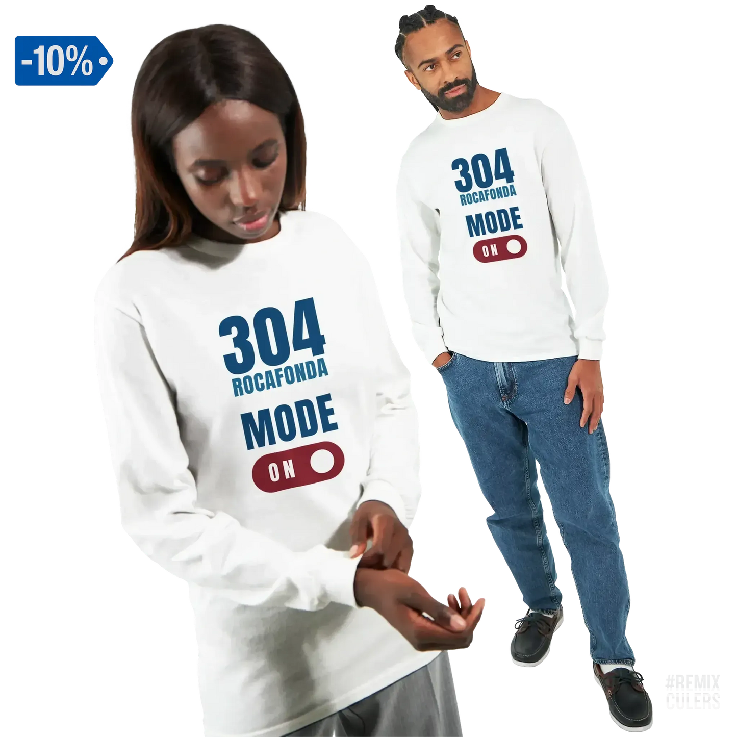 Camiseta de manga larga unisex - 304 ROCAFONDA Blanco – Print Material Rocafonda Power 304 merch FCB Barça culers blaugrana Lamine Yamal Masia barri Mataró futbol | remixculers