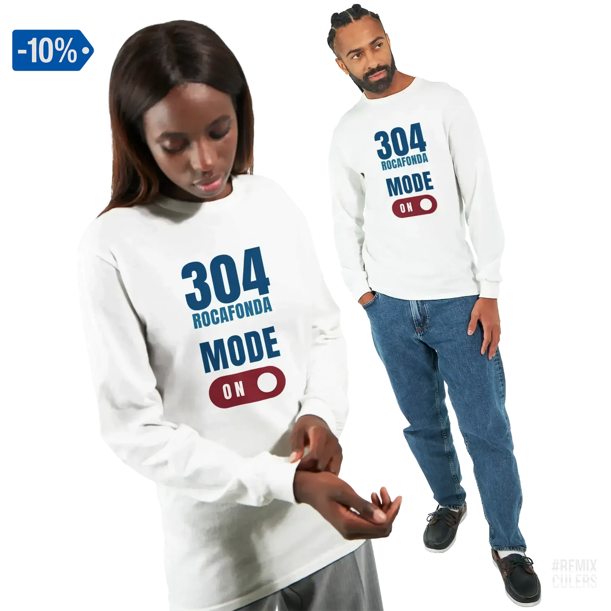 Camiseta de manga larga unisex - 304 ROCAFONDA Blanco – Print Material Rocafonda Power 304 merch FCB Barça culers blaugrana Lamine Yamal Masia barri Mataró futbol | remixculers