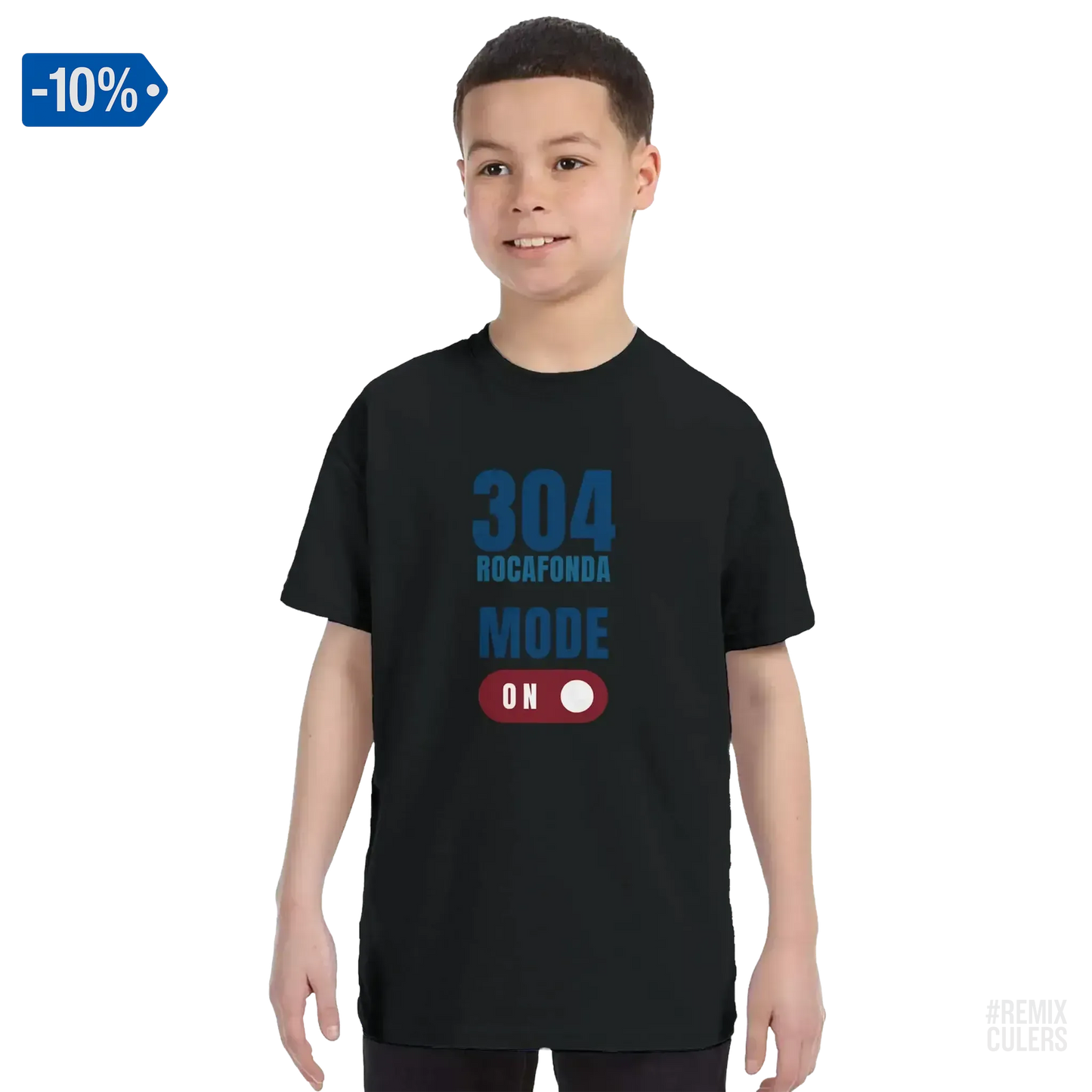 Camiseta infantil - 304 ROCAFONDA Negro – Print Material Rocafonda Power 304 merch FCB Barça culers blaugrana Lamine Yamal Masia barri Mataró futbol | remixculers