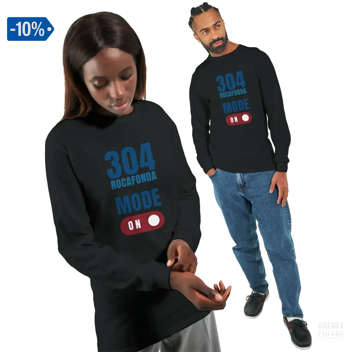 Camiseta de manga larga unisex - 304 ROCAFONDA Negro – Print Material Rocafonda Power 304 merch FCB Barça culers blaugrana Lamine Yamal Masia barri Mataró futbol | remixculers