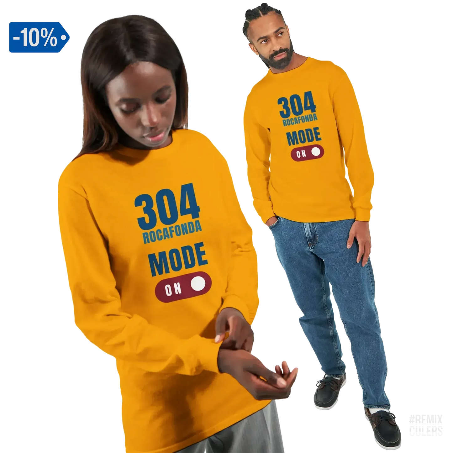 Camiseta de manga larga unisex - 304 ROCAFONDA Oro – Print Material Rocafonda Power 304 merch FCB Barça culers blaugrana Lamine Yamal Masia barri Mataró futbol | remixculers
