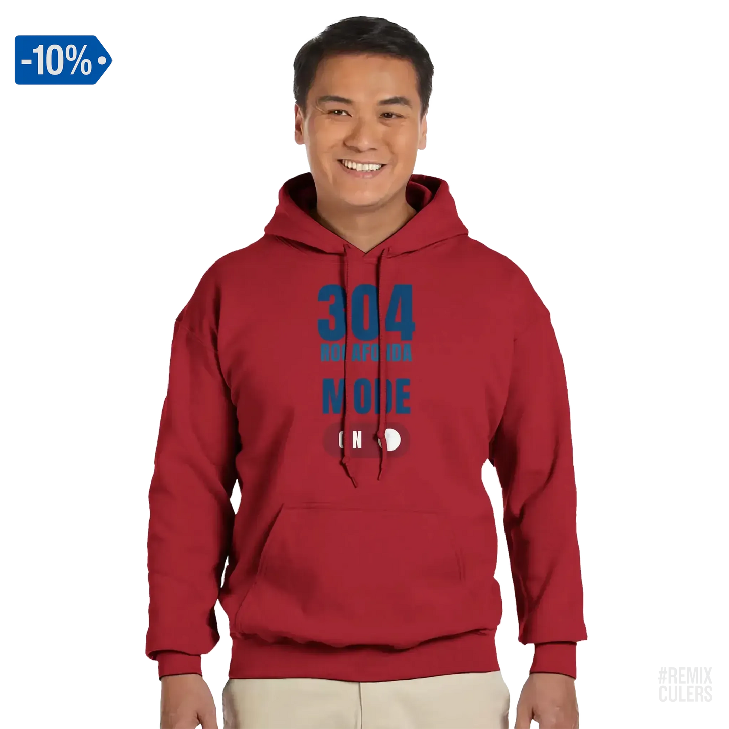 Sudadera con capucha unisex - 304 ROCAFONDA Rojo cereza – Print Material Rocafonda Power 304 merch FCB Barça culers blaugrana Lamine Yamal Masia barri Mataró futbol | remixculers