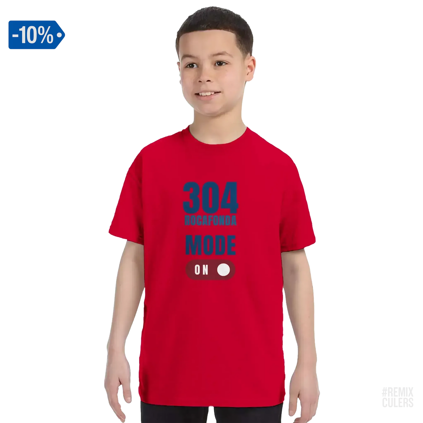 Camiseta infantil - 304 ROCAFONDA Rojo – Print Material Rocafonda Power 304 merch FCB Barça culers blaugrana Lamine Yamal Masia barri Mataró futbol | remixculers
