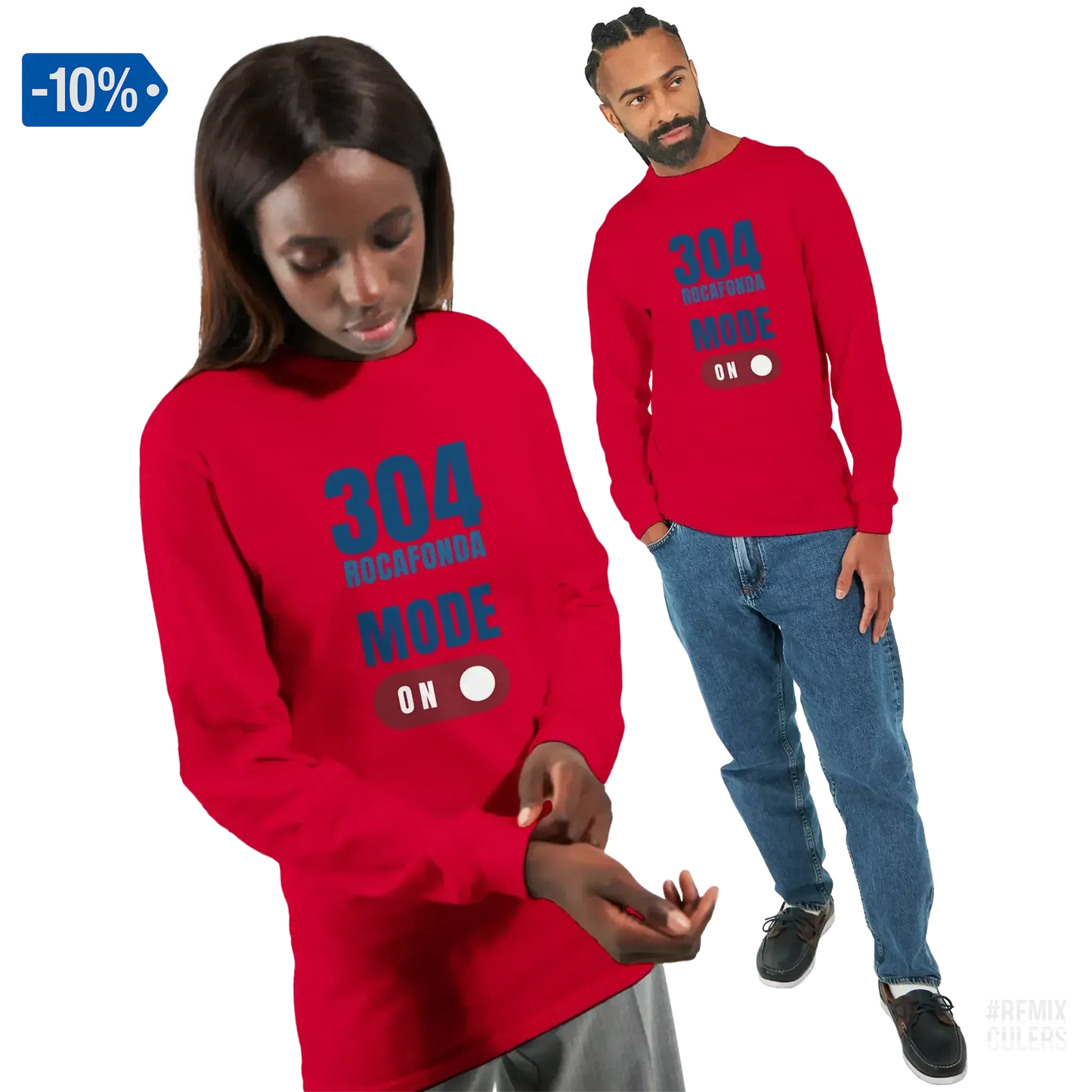 Camiseta de manga larga unisex - 304 ROCAFONDA Rojo – Print Material Rocafonda Power 304 merch FCB Barça culers blaugrana Lamine Yamal Masia barri Mataró futbol | remixculers