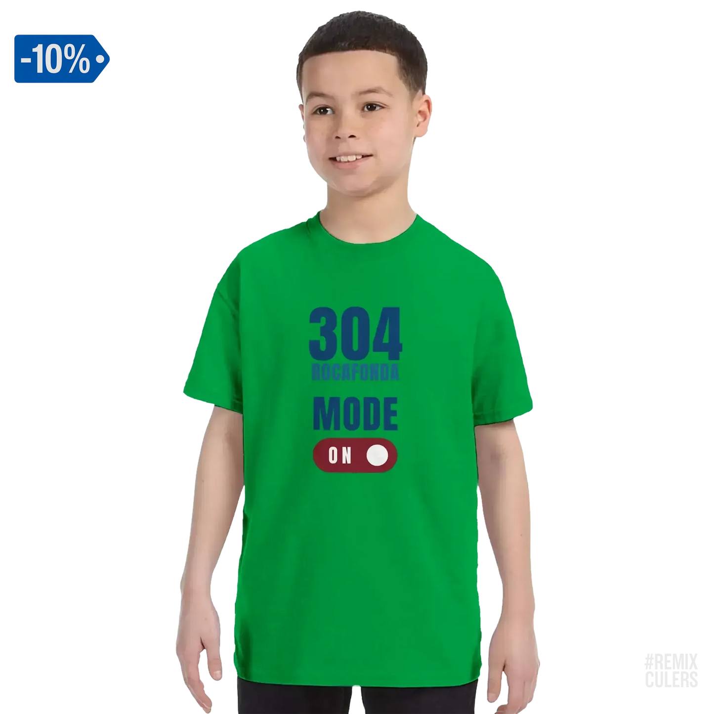 Camiseta infantil - 304 ROCAFONDA Verde – Print Material Rocafonda Power 304 merch FCB Barça culers blaugrana Lamine Yamal Masia barri Mataró futbol | remixculers