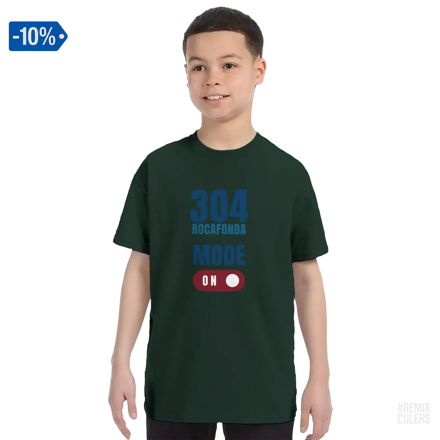 Camiseta infantil - 304 ROCAFONDA Verde militar – Print Material Rocafonda Power 304 merch FCB Barça culers blaugrana Lamine Yamal Masia barri Mataró futbol | remixculers