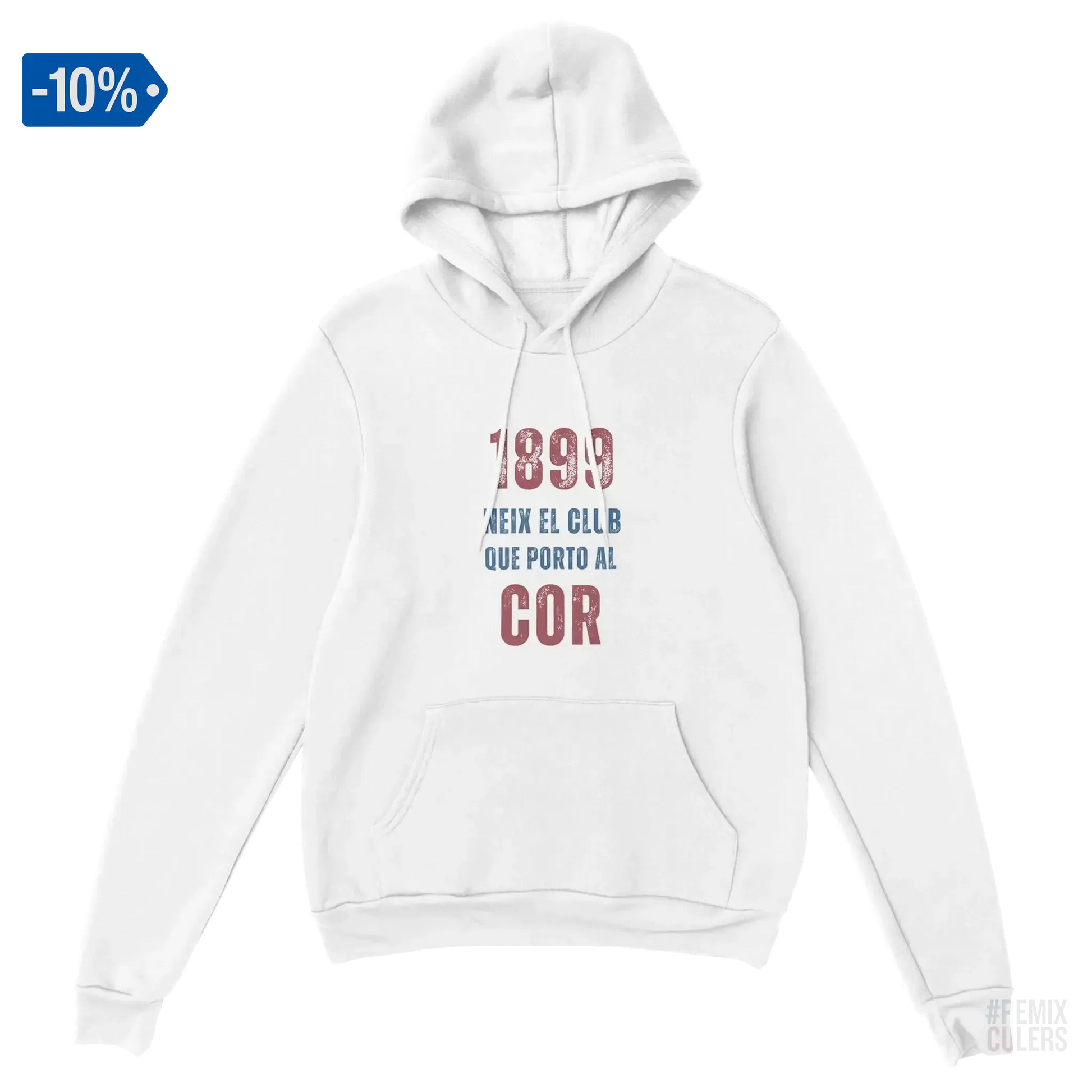 Sudadera con capucha unisex - 1899 Blanco – Print Material 1899 neix el club que porto al cor merch FCB Barça culers blaugrana història fundació orgull identitat futbol | remixculers