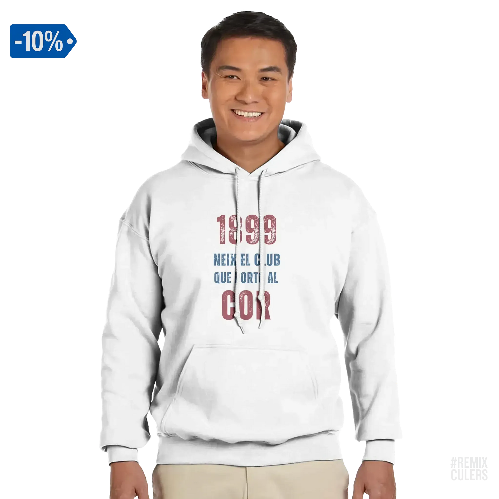 Sudadera con capucha unisex - 1899 Blanco – Print Material 1899 neix el club que porto al cor merch FCB Barça culers blaugrana història fundació orgull identitat futbol | remixculers