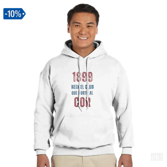 Sudadera con capucha unisex - 1899 Blanco – Print Material 1899 neix el club que porto al cor merch FCB Barça culers blaugrana història fundació orgull identitat futbol | remixculers