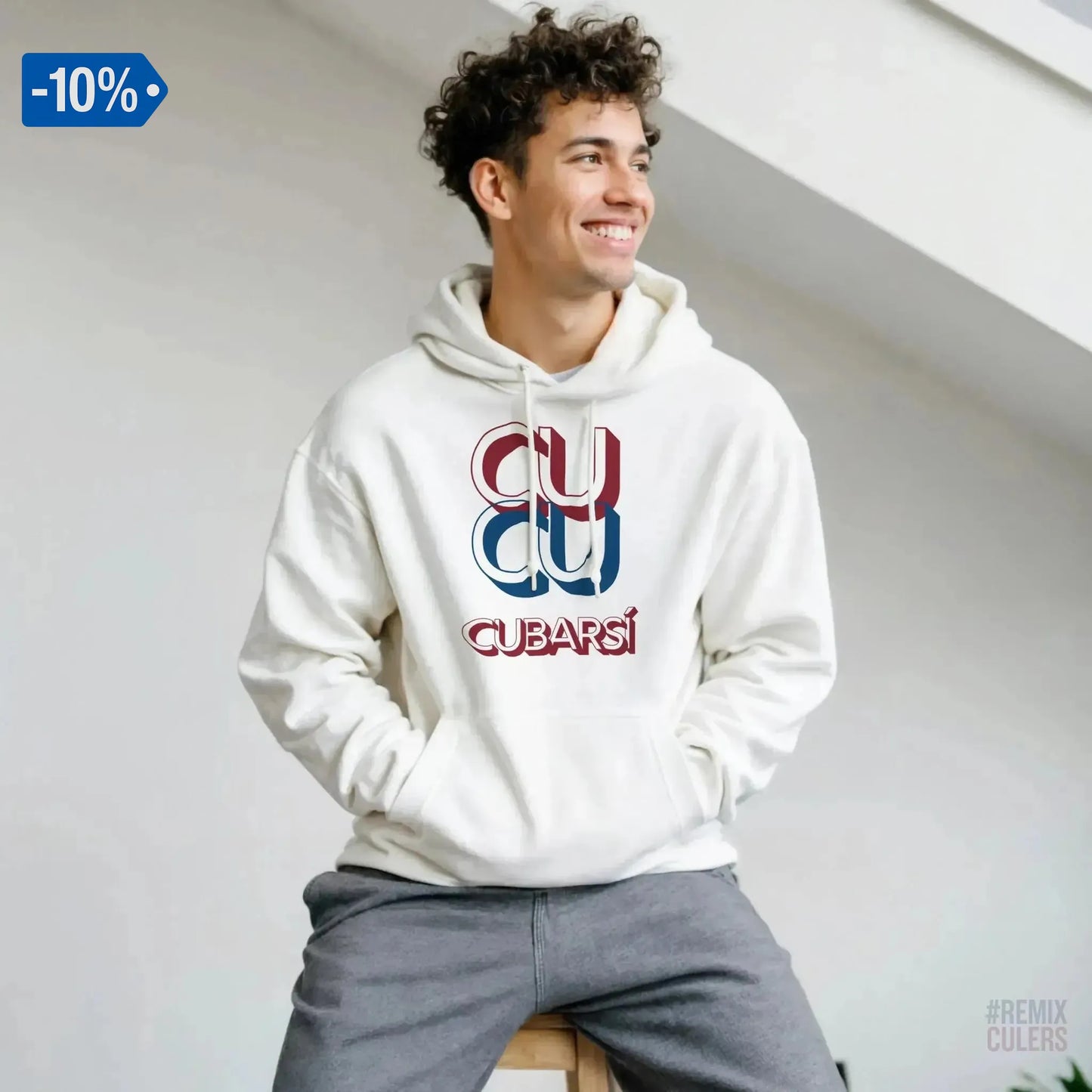 Sudadera con capucha unisex - CUCU CUBARSÍ Blanco – Print Material Cu-Cu Cubarsí merch Pau Cubarsí FCB Barça culers blaugrana Masia joven promesa defensa futbol | remixculers