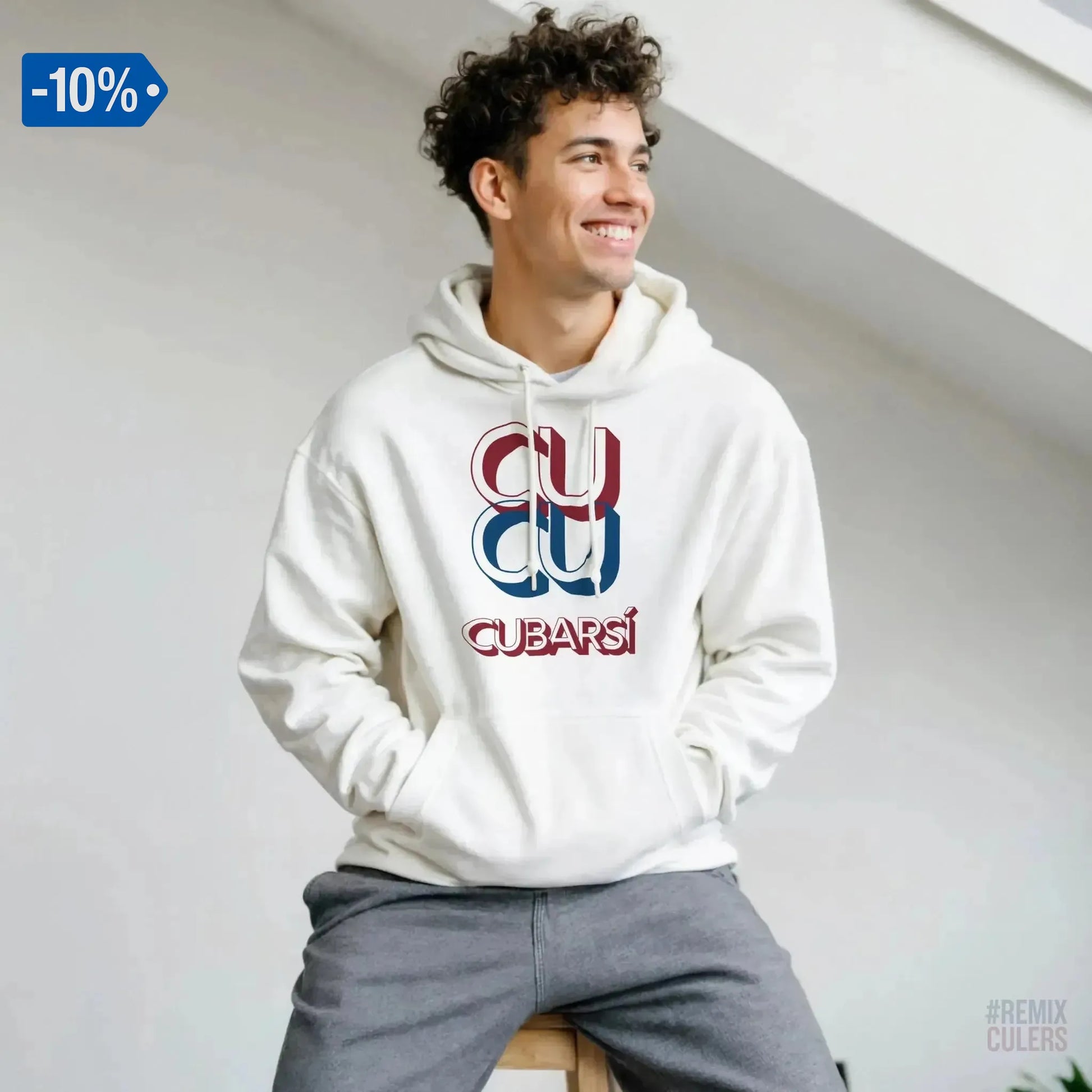 Sudadera con capucha unisex - CUCU CUBARSÍ Blanco – Print Material Cu-Cu Cubarsí merch Pau Cubarsí FCB Barça culers blaugrana Masia joven promesa defensa futbol | remixculers
