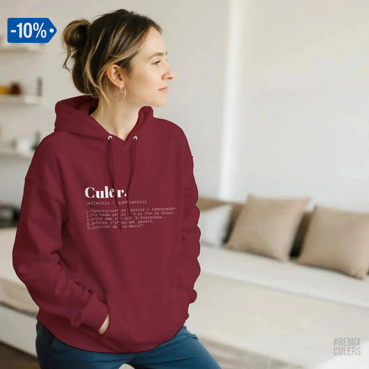 Sudadera con capucha unisex - DICCIONARIO "CULER" Granate – Print Material Diccionari Culer merch FCB Barça culers blaugrana frases cultura futbol | remixculers