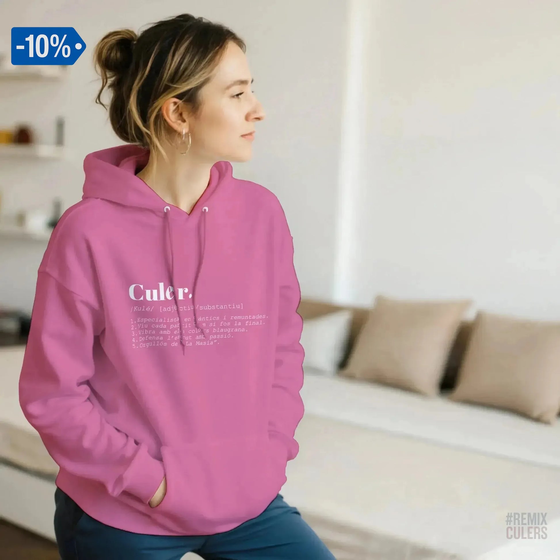 Sudadera con capucha unisex - DICCIONARIO "CULER" Rosa claro – Print Material Diccionari Culer merch FCB Barça culers blaugrana frases cultura futbol | remixculers