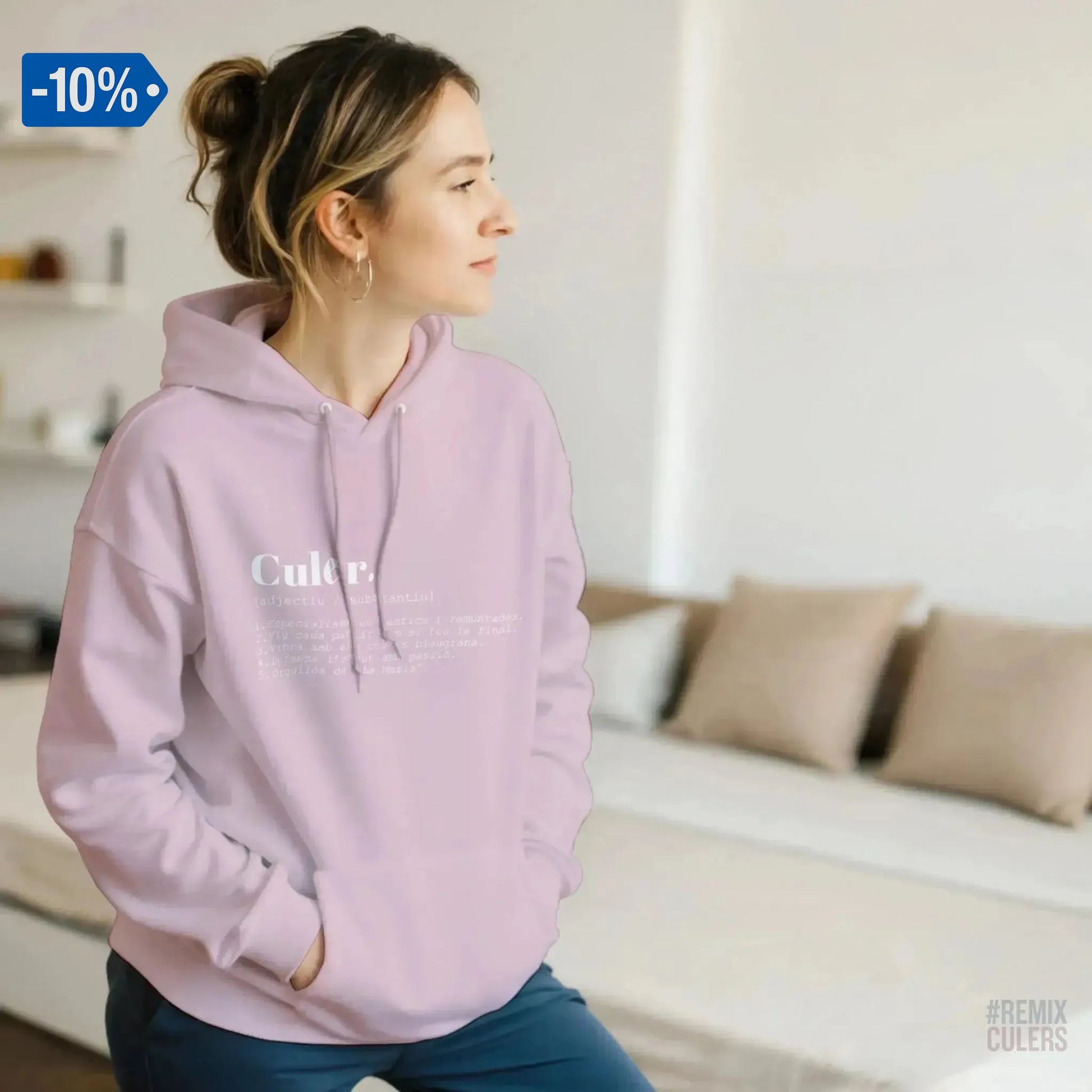 Sudadera con capucha unisex - DICCIONARIO "CULER" Rosa claro – Print Material Diccionari Culer merch FCB Barça culers blaugrana frases cultura futbol | remixculers