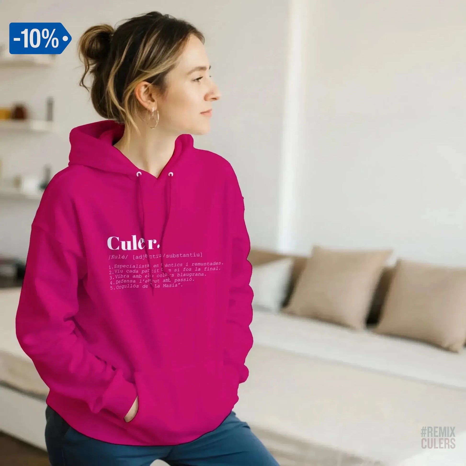 Sudadera con capucha unisex - DICCIONARIO "CULER" Rosa claro – Print Material Diccionari Culer merch FCB Barça culers blaugrana frases cultura futbol | remixculers
