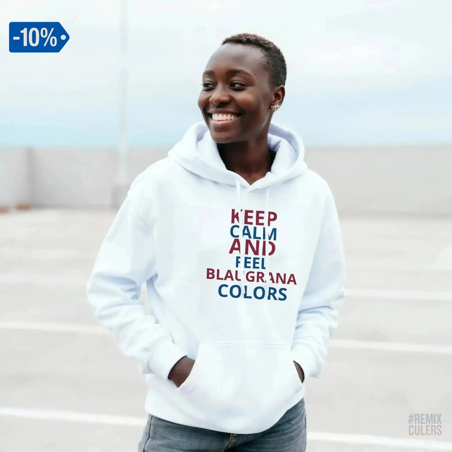 Sudadera con capucha unisex - KEEP CALM Blanco – Print Material Keep Calm merch FCB Barça culers blaugrana football fan pride passion | remixculers