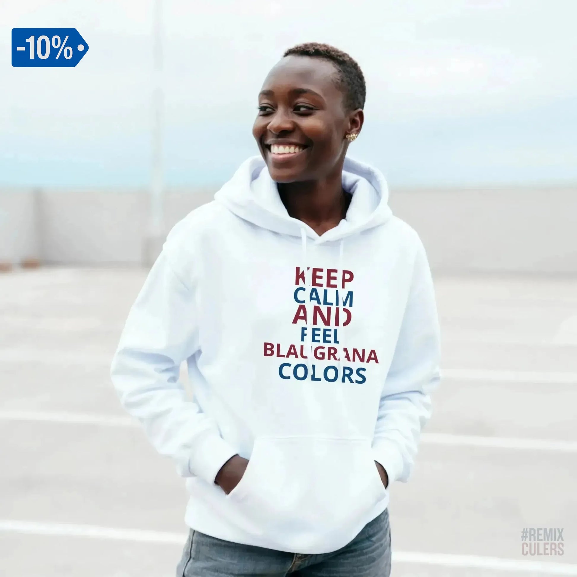 Sudadera con capucha unisex - KEEP CALM Blanco – Print Material Keep Calm merch FCB Barça culers blaugrana football fan pride passion | remixculers