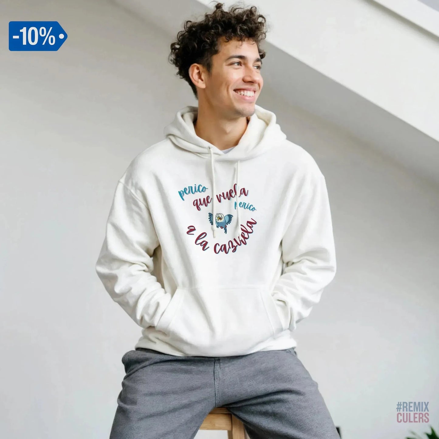 Sudadera con capucha unisex - PERICO QUE... Blanco – Print Material merch FCB Barça culer culers blaugrana español perico rival futbol | remixculers